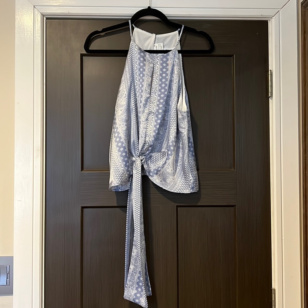Halter top with keyhole  and faux tie in front